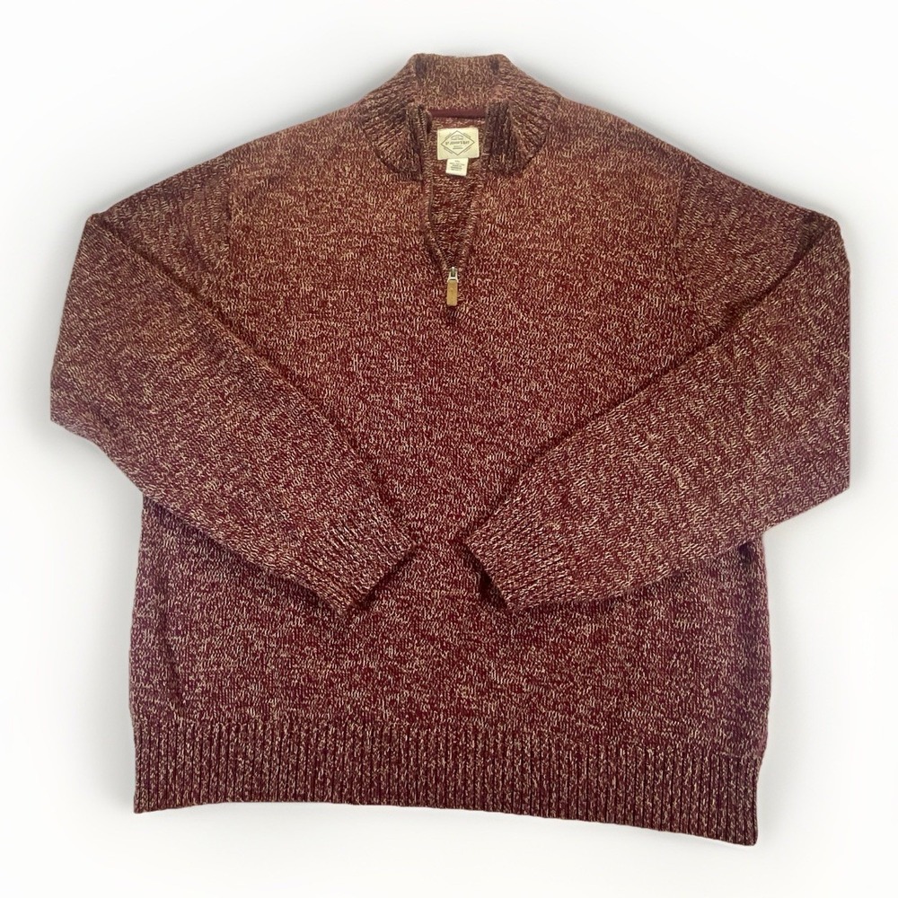 Men's  1/4 Zip Sweater Maroon Marl‎ XXL Mock Neck 100% Cotton Grandpacore